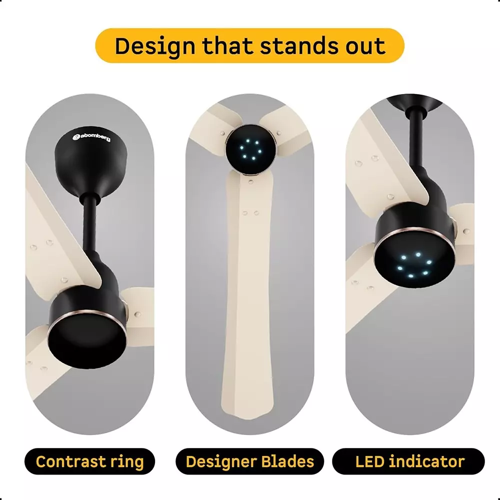 Atomberg Renesa Halo (All Smart) Seasand Ivory & Black 1200 mm Ceiling Fan With Remote Control