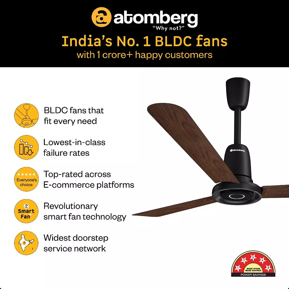 Atomberg Studio Nexus Smart Dark Walnut (Wooden) 1400 mm Ceiling Fan With Remote