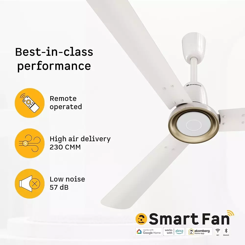 Atomberg Studio Nexus Smart Pearl White 1200 mm Ceiling Fan With Remote