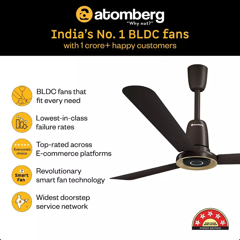 Atomberg Studio Nexus Non-Smart Blaze Brown 1200 mm Ceiling Fan With Remote