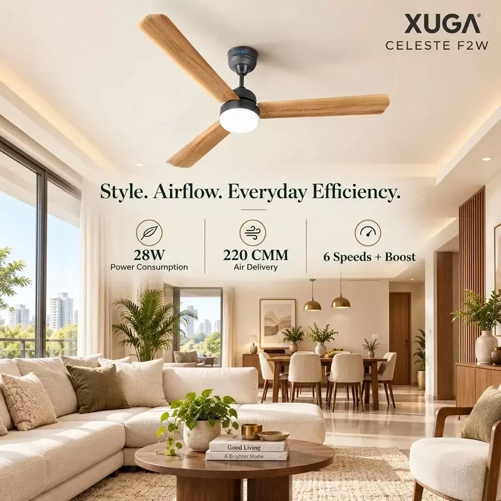 xuga-ceiling-fan-220-cmm-air-flow-bldc-motor-3-blades-380-rpm-1200-mm-sweep-size-5-star-rating-wooden-color-celeste-f2w