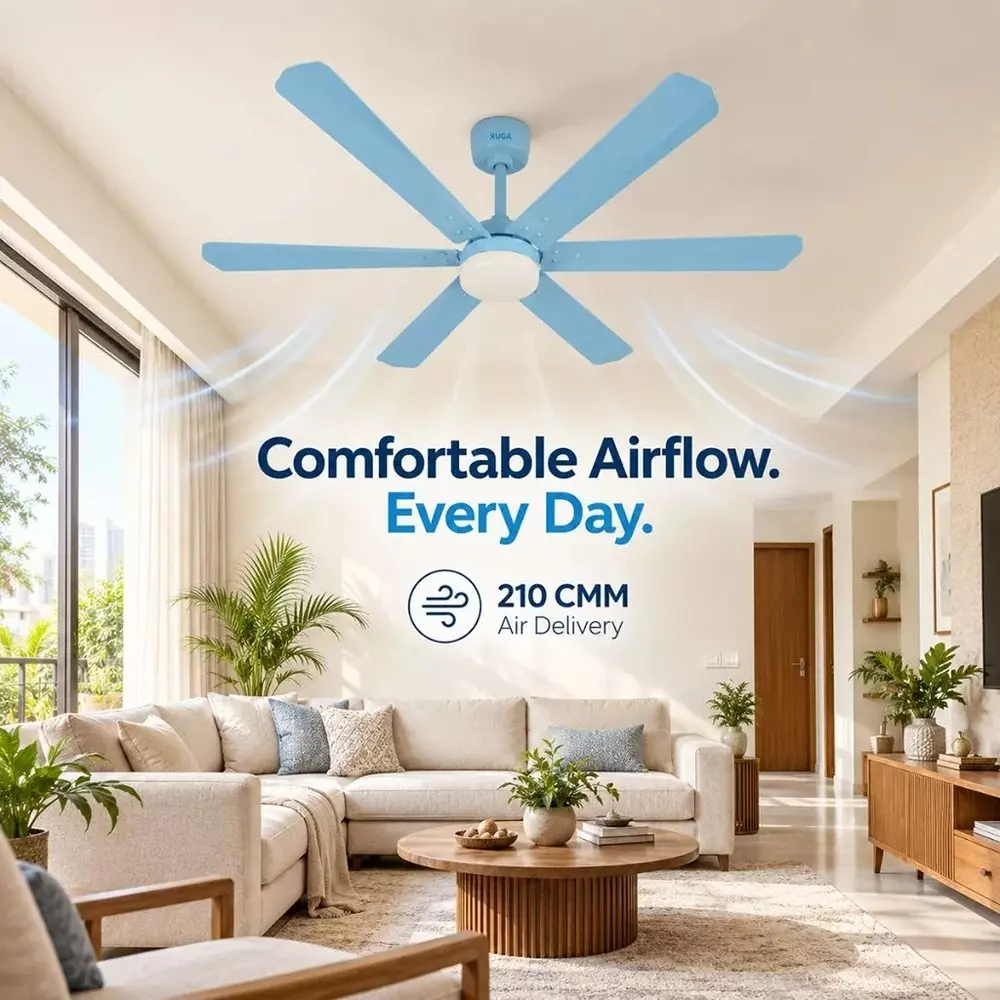 xuga-ceiling-fan-210-cmm-air-flow-bldc-motor-6-blades-320-rpm-1200-mm-sweep-size-5-star-rating-light-blue-color-zephyr-f1k