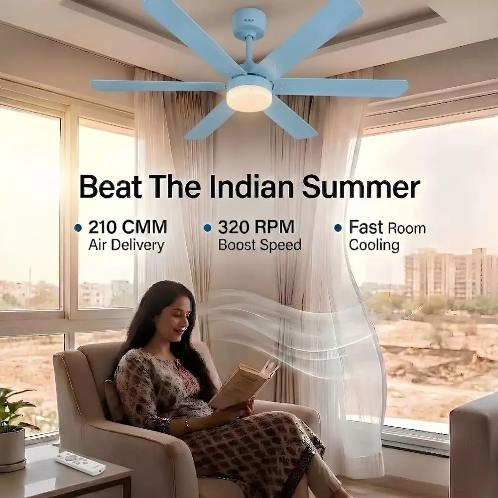 xuga-ceiling-fan-210-cmm-air-flow-bldc-motor-6-blades-320-rpm-1200-mm-sweep-size-5-star-rating-light-blue-color-zephyr-f1k