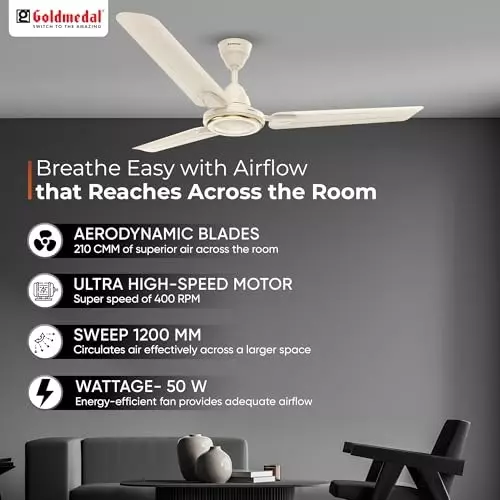 Goldmedal Gati Deco Ceiling Fan Ivory 1200 mm, SCFS500348GLNIV