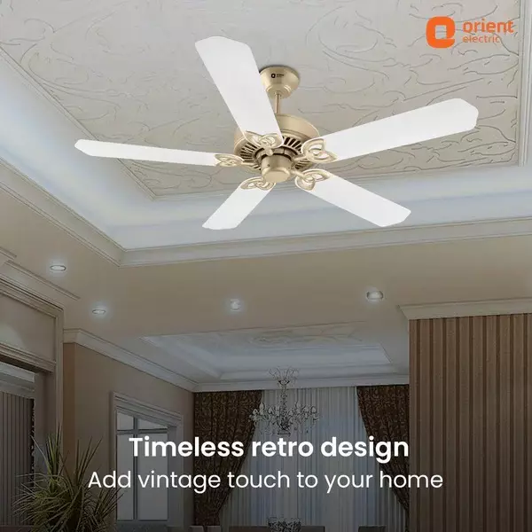 Orient Premium Subaris Ceiling Fan with Smart Remote Antique Gold White 1300 mm 67 W 5 Blades ‎250 RPM