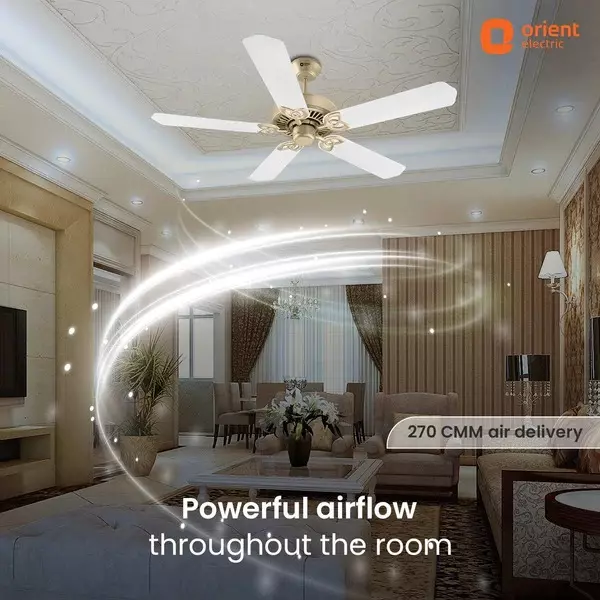 Orient Premium Subaris Ceiling Fan with Smart Remote Antique Gold White 1300 mm 67 W 5 Blades ‎250 RPM