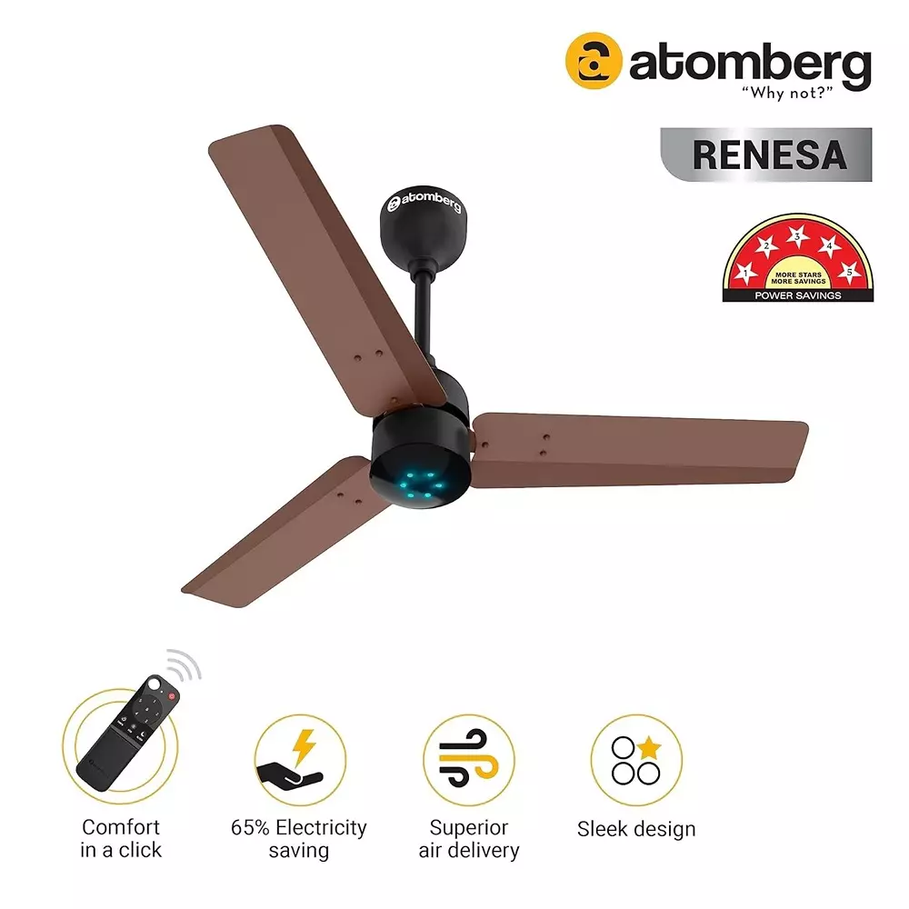 Atomberg Renesa Brown & Black 600 mm Ceiling Fan With Remote Control