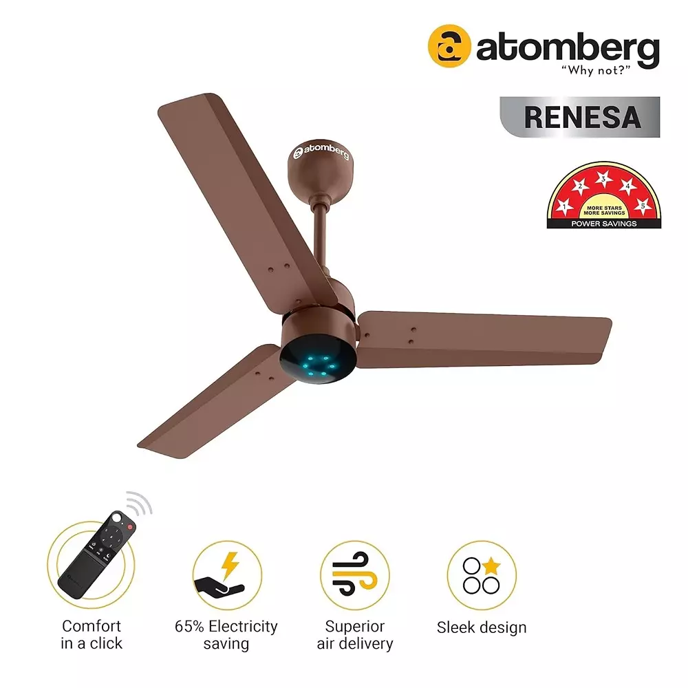 Atomberg Renesa Matt Brown 900 mm Ceiling Fan With Remote Control