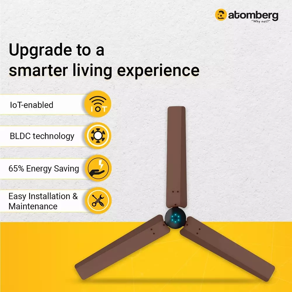 Atomberg Renesa Smart Brown & Black 1200 mm Ceiling Fan With Remote