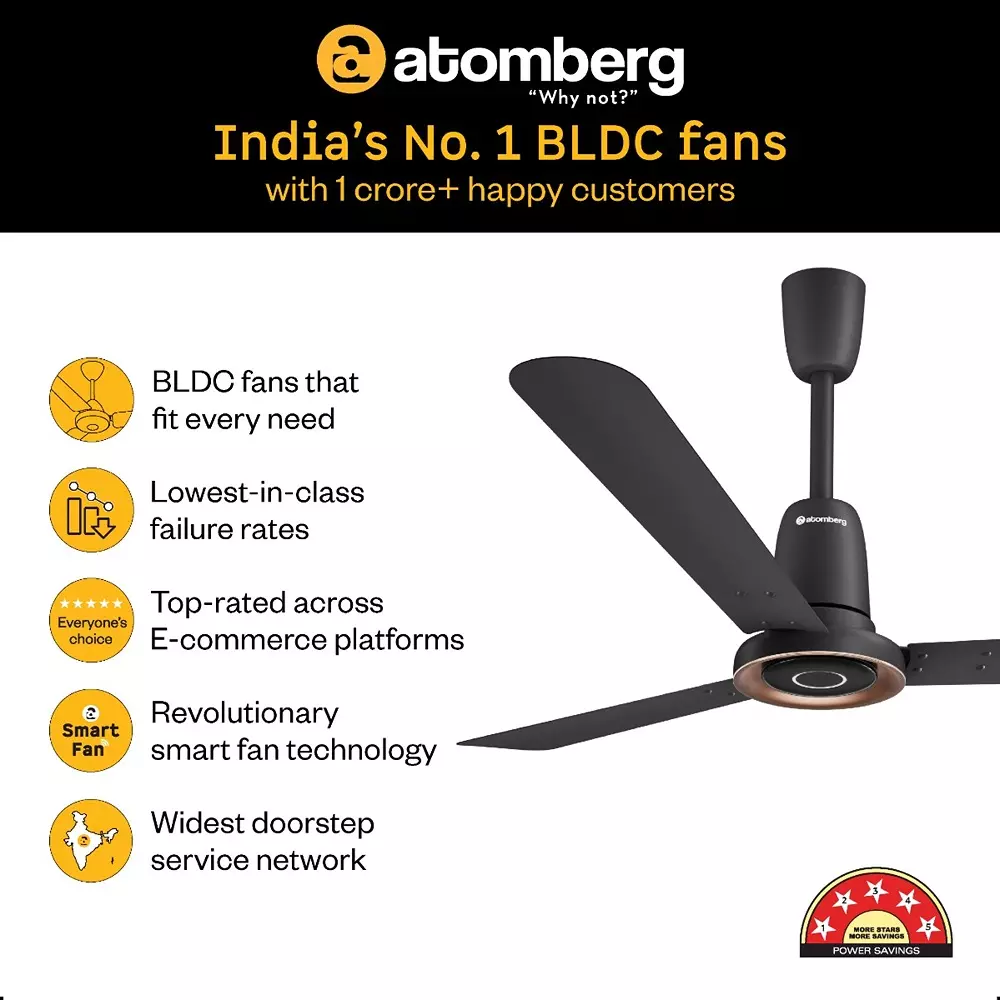 Atomberg Studio Nexus Non-Smart Midnight Black 1200 mm Ceiling Fan With Remote