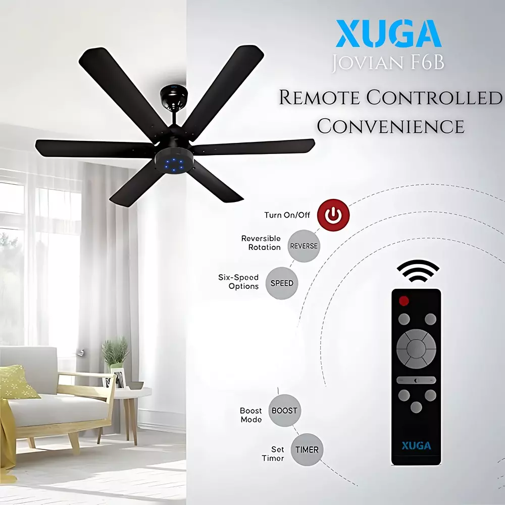 XUGA Jovian F6B Premium Smart Ceiling Fan With Remote 320 RPM Speed 100% Copper Motor 32 W Smoke Brown