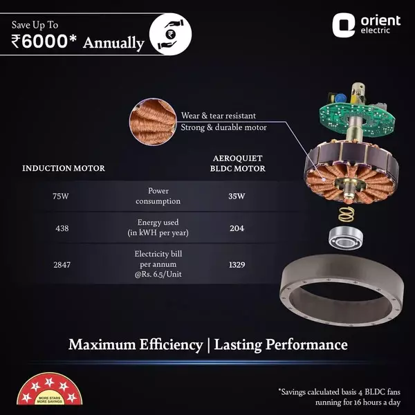 Orient BLDC Premium Aeroquiet Noiseless Ceiling Fan with Remote Caramel Brown 1200 mm 35 W 3 Blades 310 RPM