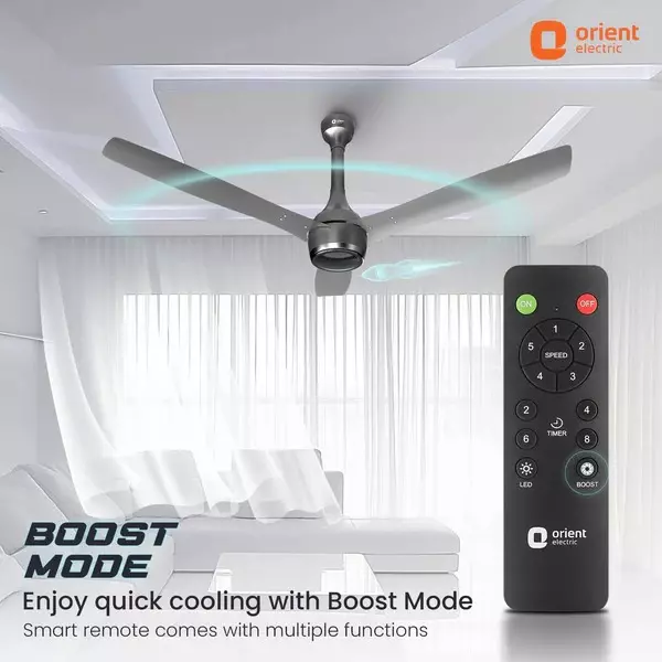 Orient BLDC Premium Aeon Antidust Ceiling Fan with Remote Cloud Grey 1200 mm 32 W 3 Blades 350 RPM
