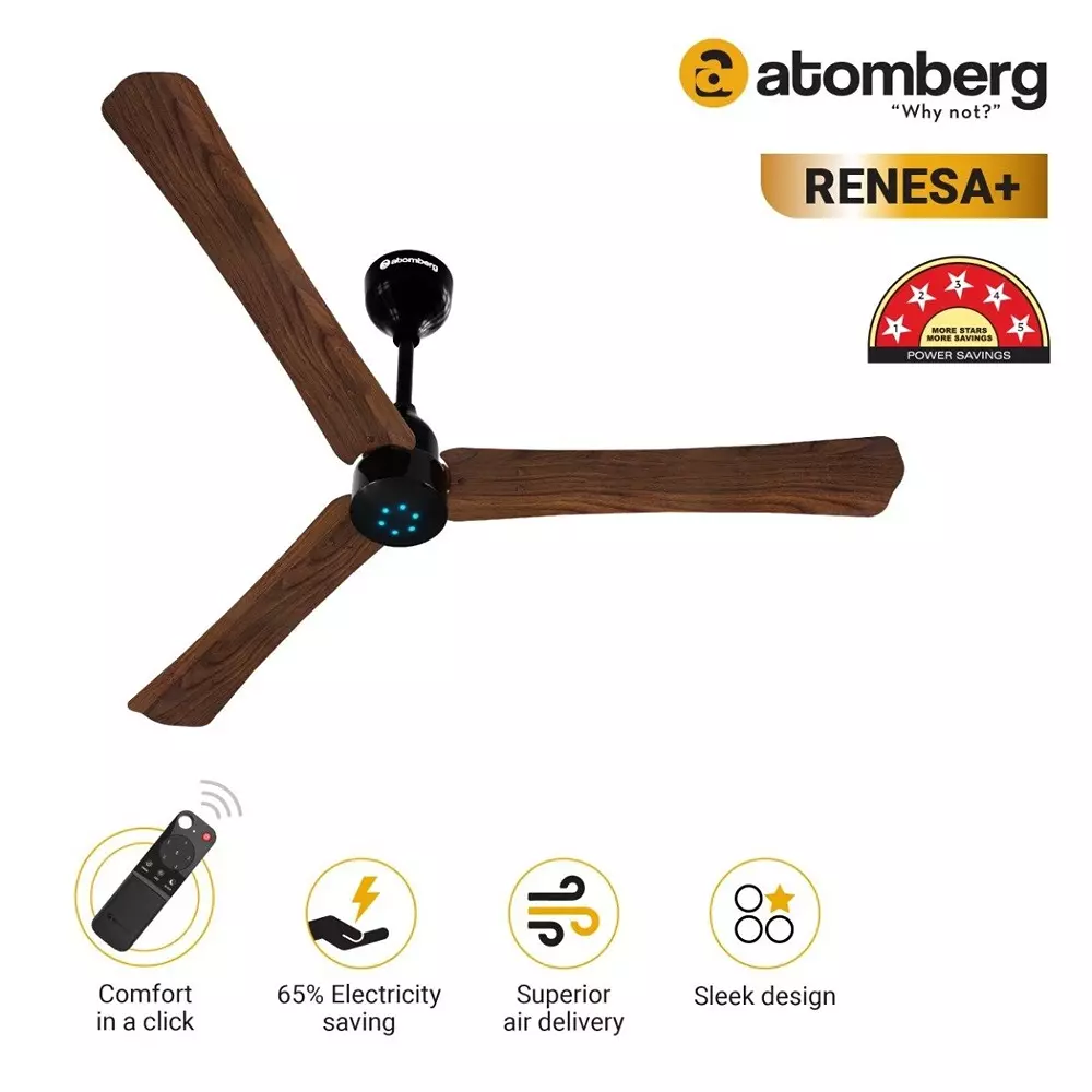 Atomberg Renesa+ Dark Walnut 1200 mm Ceiling Fan with Remote