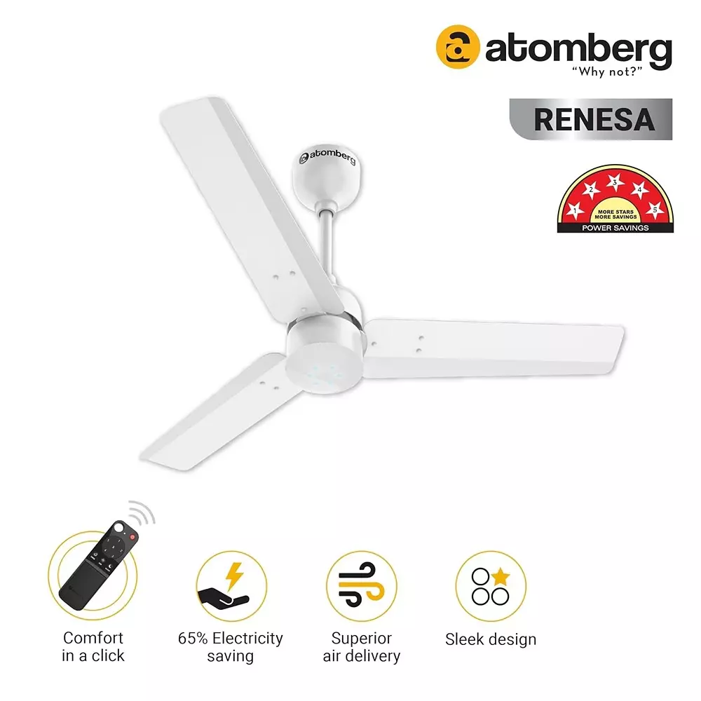 Atomberg Renesa Gloss White 900 mm Ceiling Fan With Remote Control