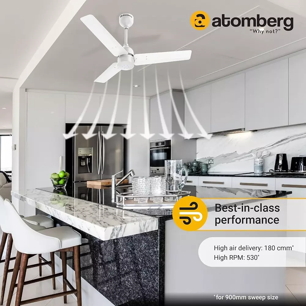 Atomberg Renesa Gloss White 900 mm Ceiling Fan With Remote Control