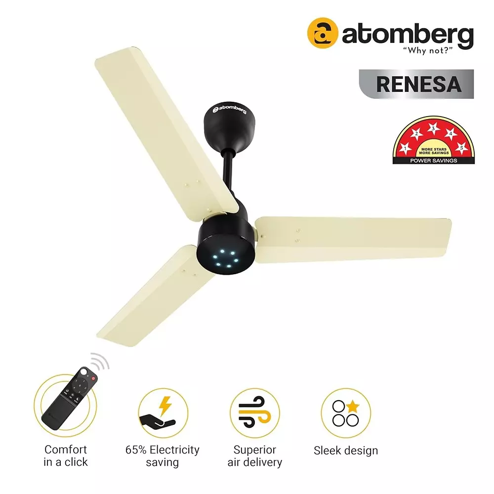 Atomberg Renesa Gloss Ivory & Black 900 mm BLDC Motor Ceiling Fan With Remote