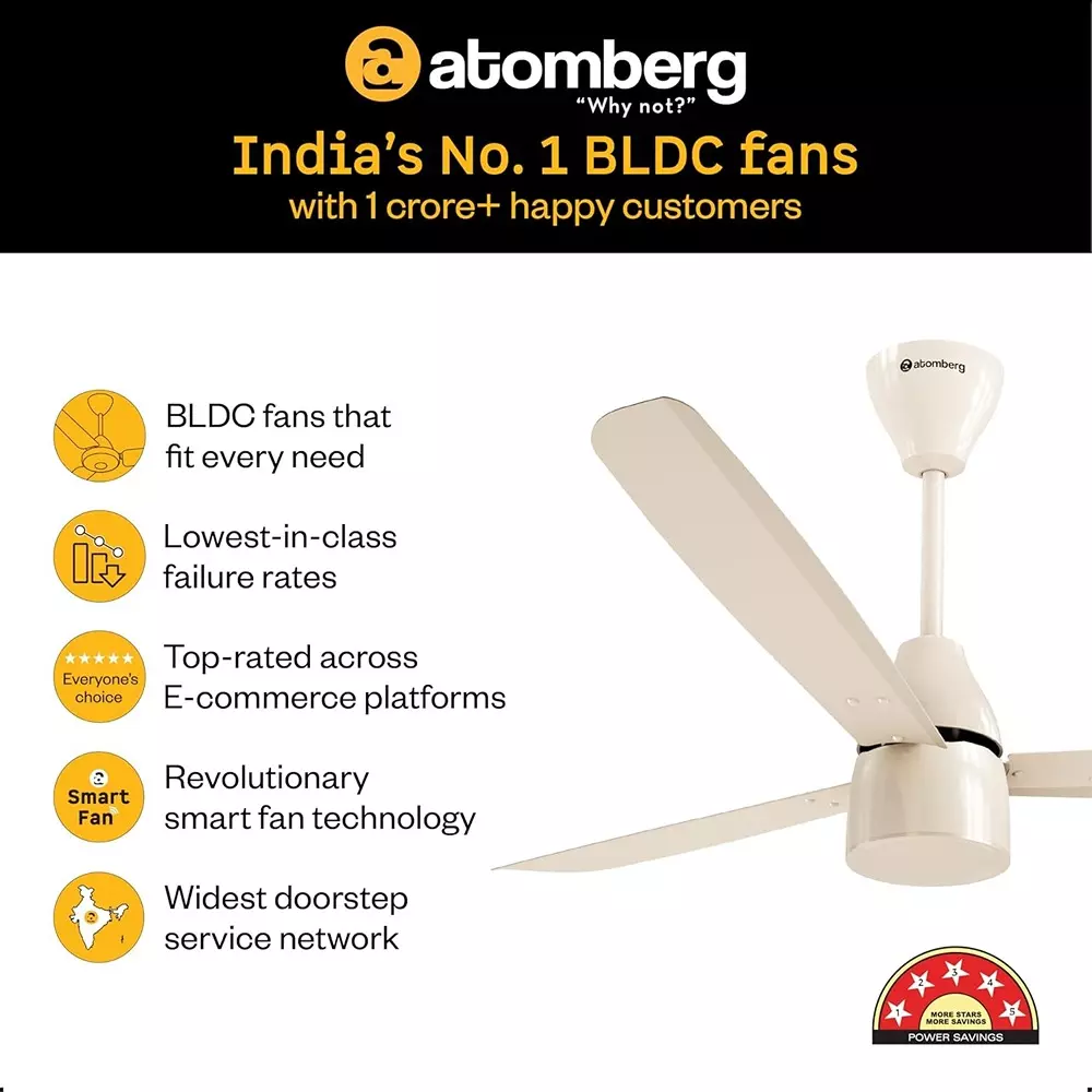 Atomberg Renesa Prime Regulator Seasand Ivory 1200 mm Ceiling Fan With Remote