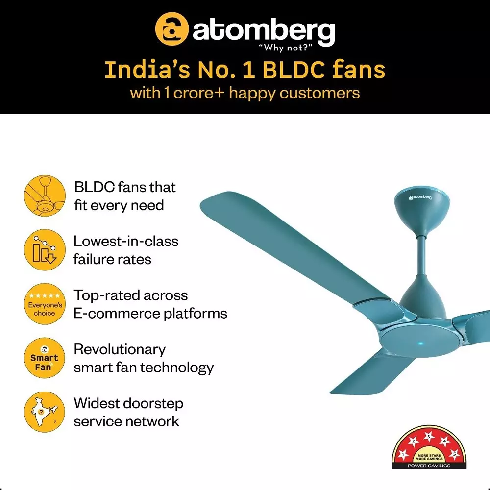 Atomberg Erica Nuvo Aegean Blue 1200 mm Ceiling Fan With Remote
