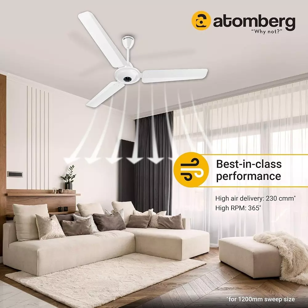 Atomberg Ikano Gloss White 1200 mm Ceiling Fan With Remote