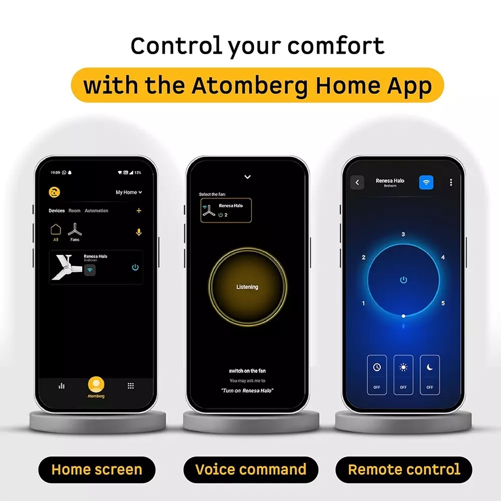 Atomberg Renesa Halo (All Smart) Midnight Black 1200 mm Ceiling Fan With Remote Control