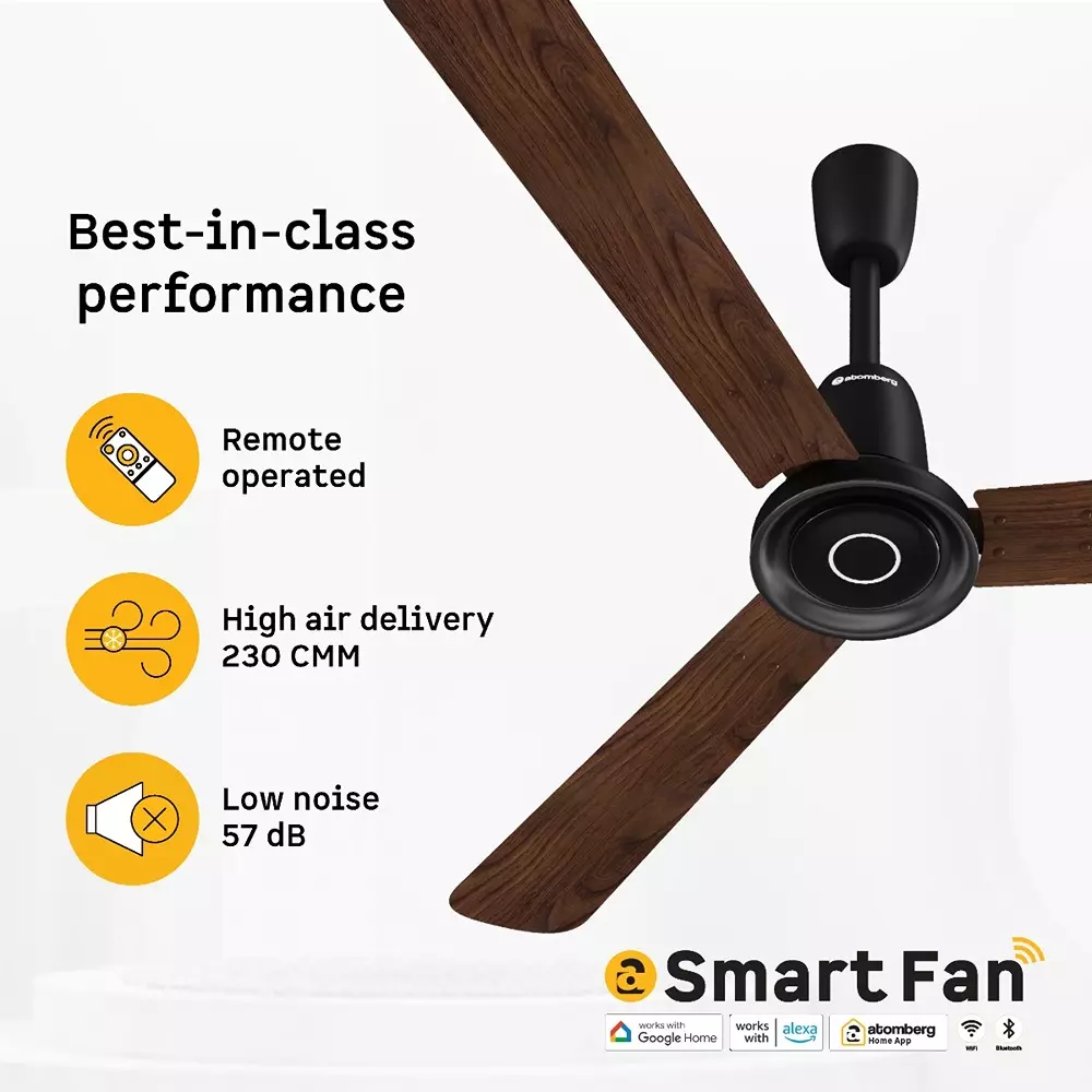 Atomberg Studio Nexus Smart Dark Walnut (Wooden) 1200 mm Ceiling Fan With Remote