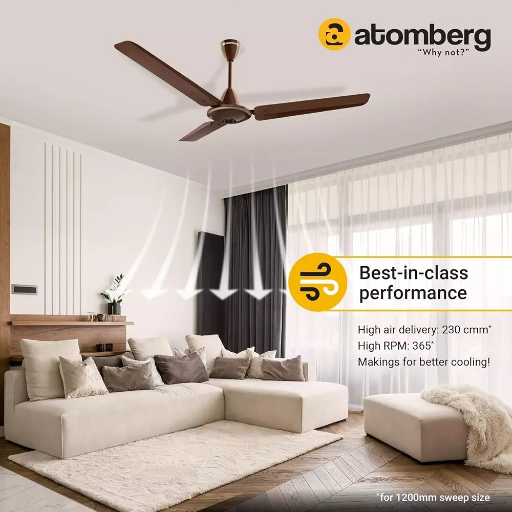 Atomberg Ikano Gloss Brown 1200 mm Ceiling Fan With Remote