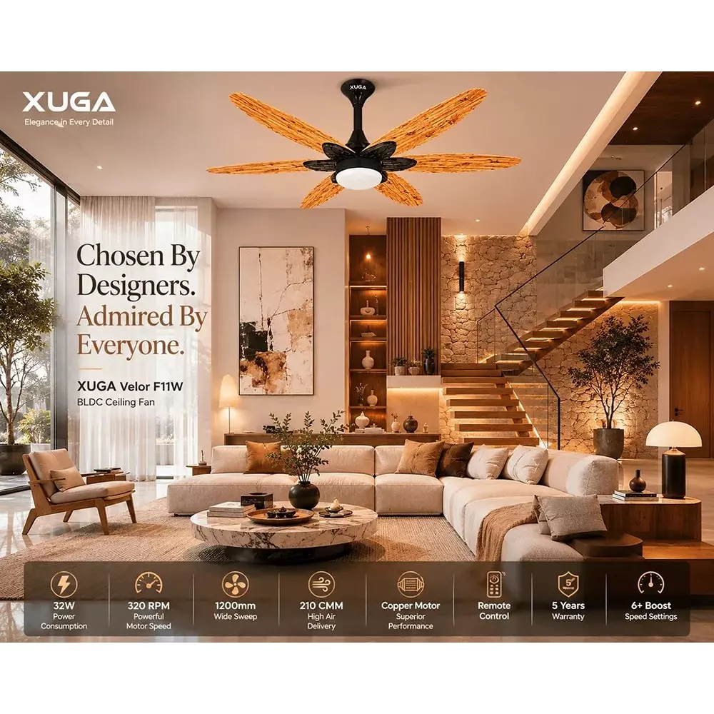 xuga-ceiling-fan-210-cmm-air-flow-bldc-motor-6-blades-320-rpm-1200-mm-sweep-size-wooden-color-velor-f11w