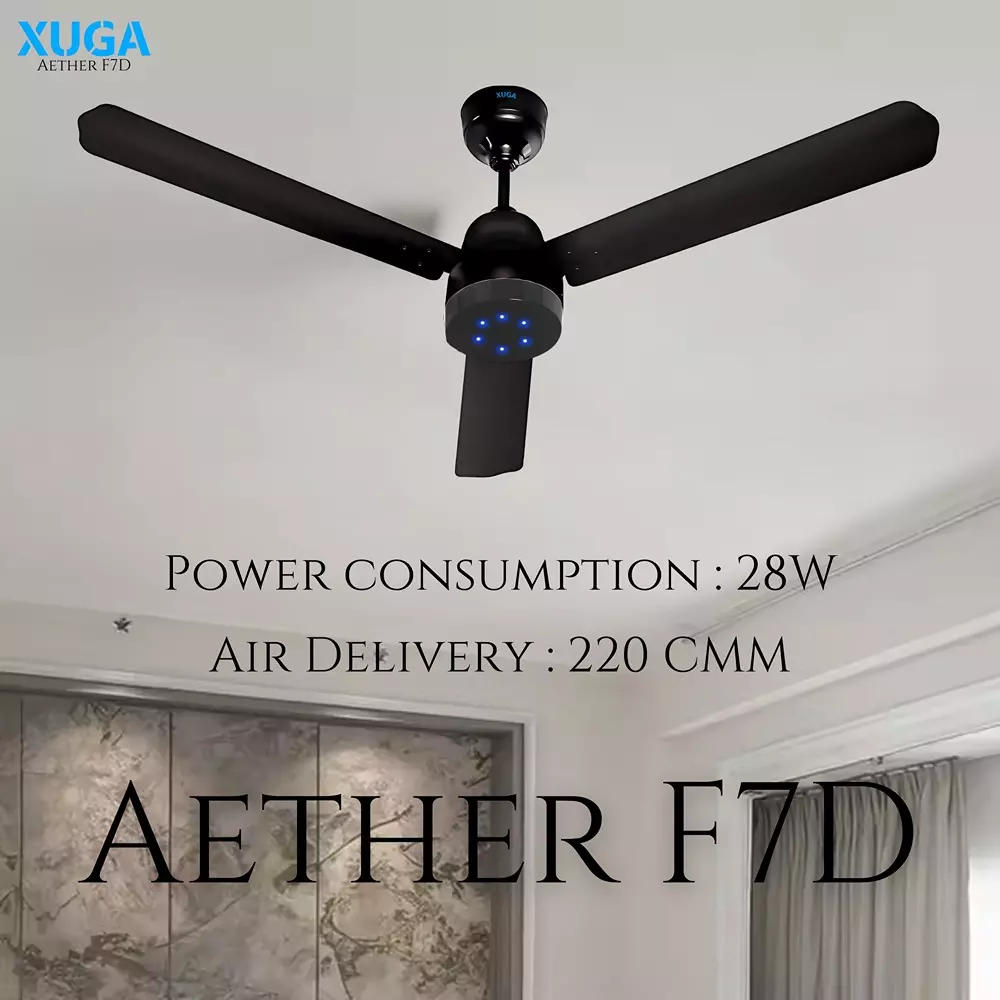 XUGA Aether F7D Premium Smart Ceiling Fan With Remote 380 RPM Speed 100% Copper Motor 28 W Black