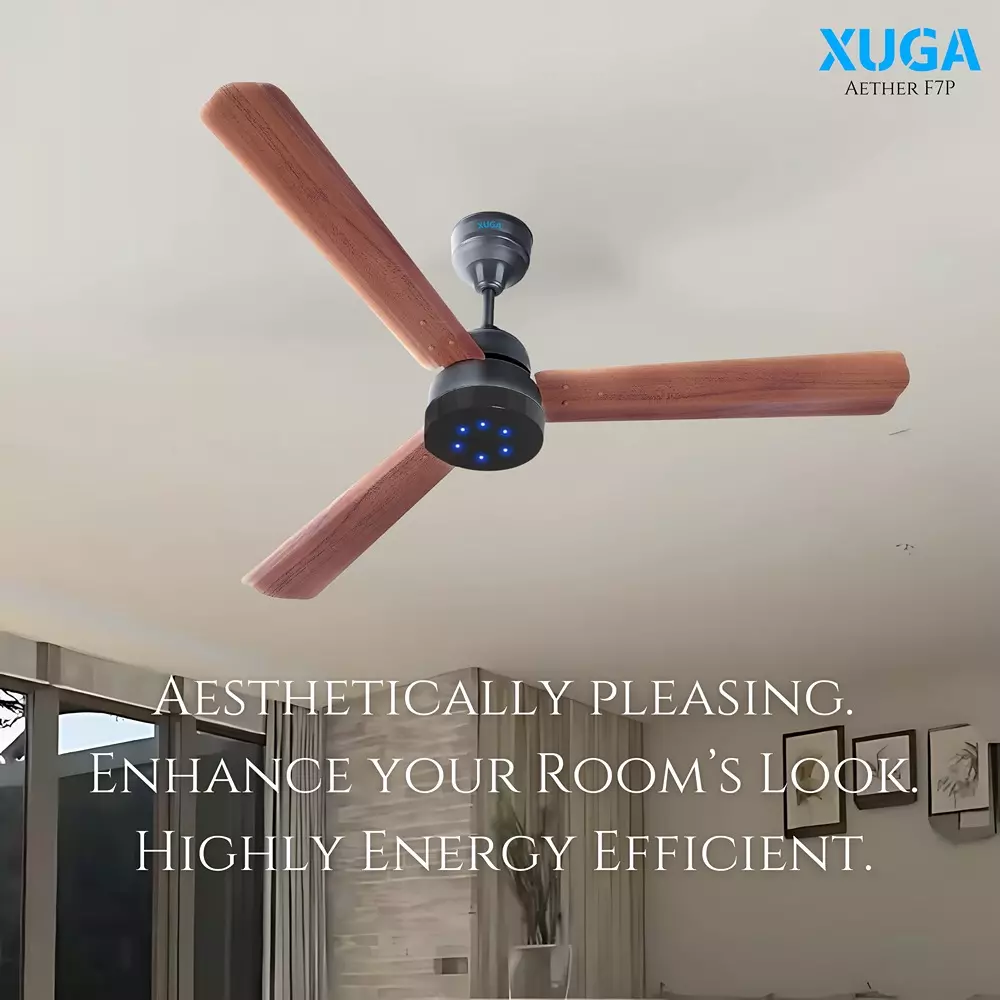 XUGA Aether F7P Premium Smart Ceiling Fan With Remote 380 RPM Speed 100% Copper Motor 28 W Oakwood