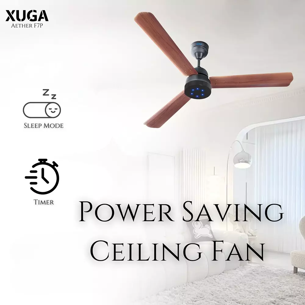 XUGA Aether F7P Premium Smart Ceiling Fan With Remote 380 RPM Speed 100% Copper Motor 28 W Oakwood