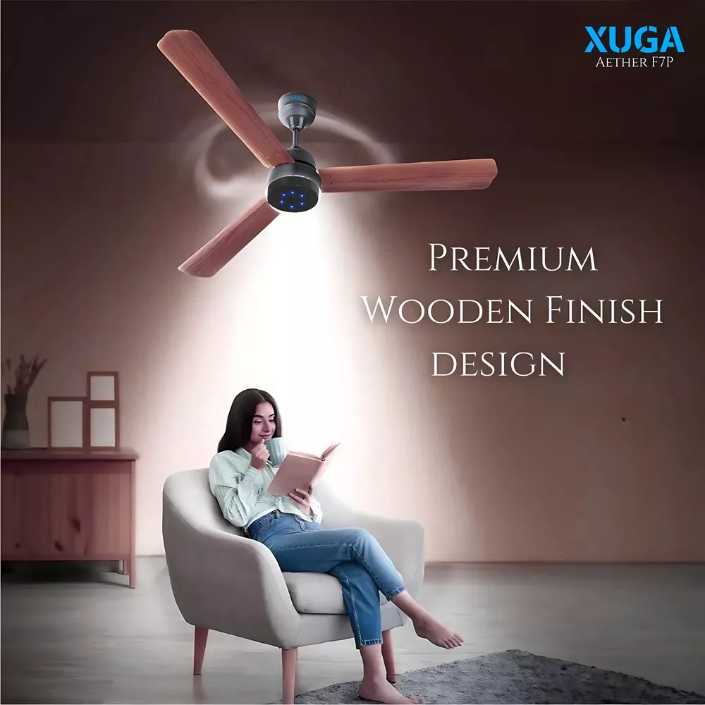 XUGA Aether F7P Premium Smart Ceiling Fan With Remote 380 RPM Speed 100% Copper Motor 28 W Oakwood