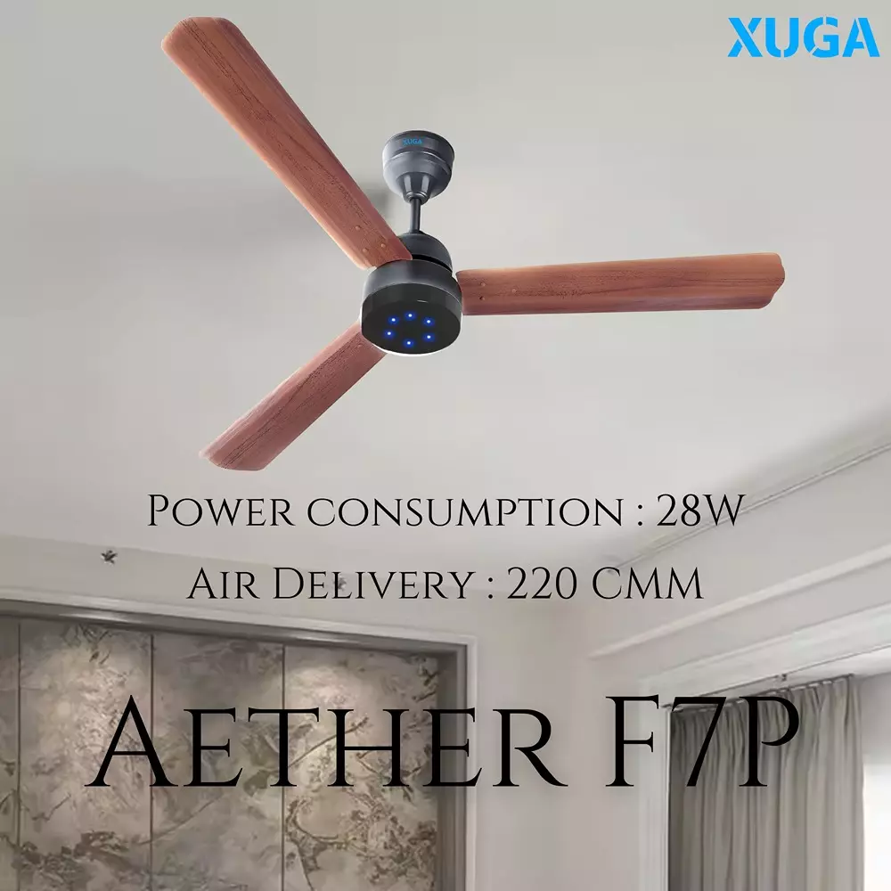 XUGA Aether F7P Premium Smart Ceiling Fan With Remote 380 RPM Speed 100% Copper Motor 28 W Oakwood