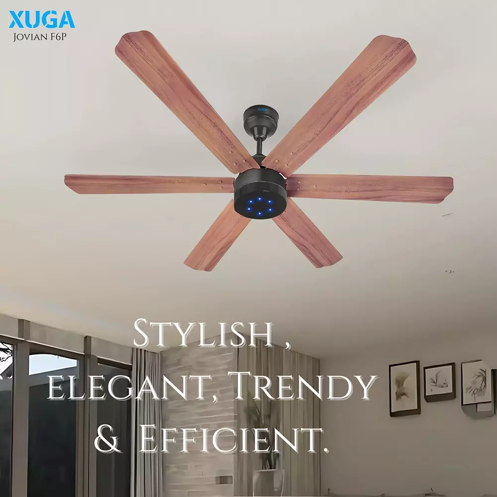 XUGA Jovian F6P Premium Smart Ceiling Fan With Remote 320 RPM Speed 100% Copper Motor 32 W Oakwood