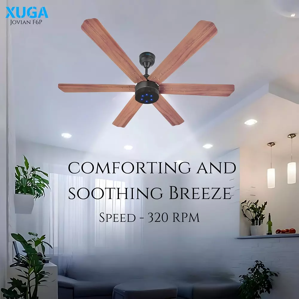 XUGA Jovian F6P Premium Smart Ceiling Fan With Remote 320 RPM Speed 100% Copper Motor 32 W Oakwood