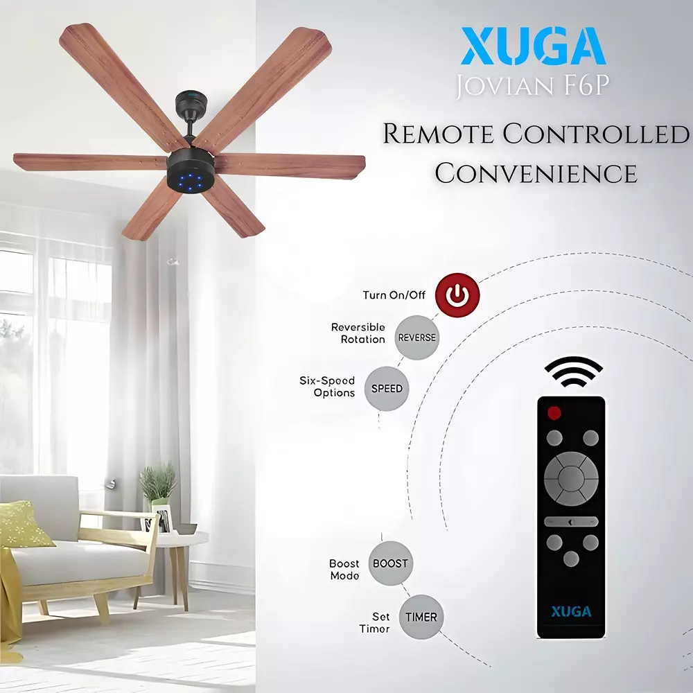 XUGA Jovian F6P Premium Smart Ceiling Fan With Remote 320 RPM Speed 100% Copper Motor 32 W Oakwood