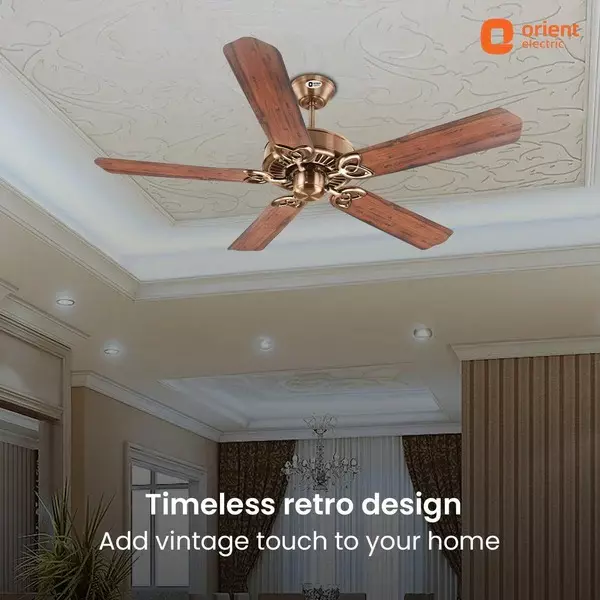Orient Premium Subaris Ceiling Fan with Smart Remote Antique Brass Oakwood 1300 mm 67 W 5 Blades ‎250 RPM