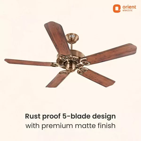 Orient Premium Subaris Ceiling Fan with Smart Remote Antique Brass Oakwood 1300 mm 67 W 5 Blades ‎250 RPM