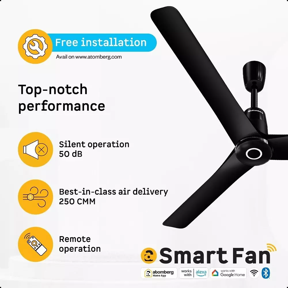 Atomberg Aris Contour (All Smart) Midnight Black 1200 mm Ceiling Fan with Remote