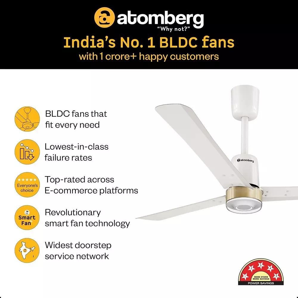 Atomberg Renesa Elite Smart Pearl White 900 mm Ceiling Fan with Remote