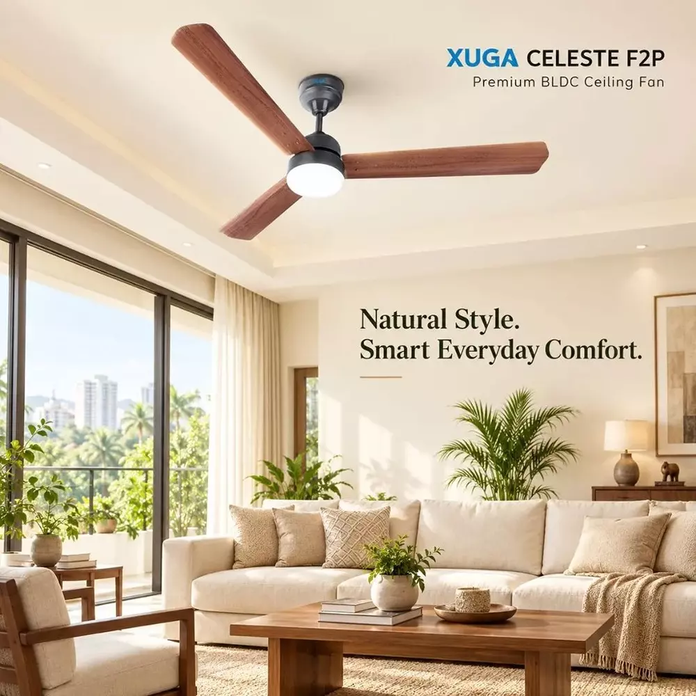 xuga-ceiling-fan-220-cmm-air-flow-bldc-motor-3-blades-380-rpm-1200-mm-sweep-size-5-star-rating-oakwood-color-celeste-f2p