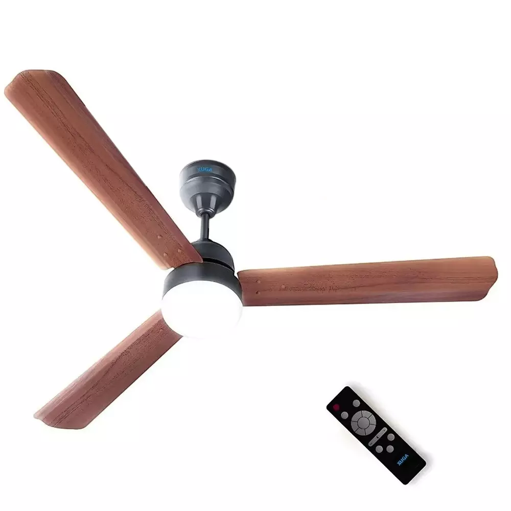 XUGA Ceiling Fan 220 CMM Air Flow BLDC Motor 3 Blades 380 RPM 1200 mm Sweep Size 5 Star Rating Oakwood Color, Celeste F2P