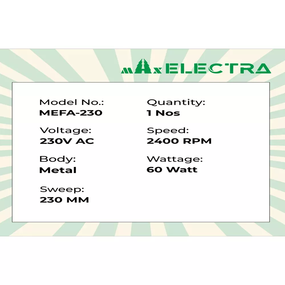 Max Electra Fresh Air Fan 230 mm Black, MEFA-230