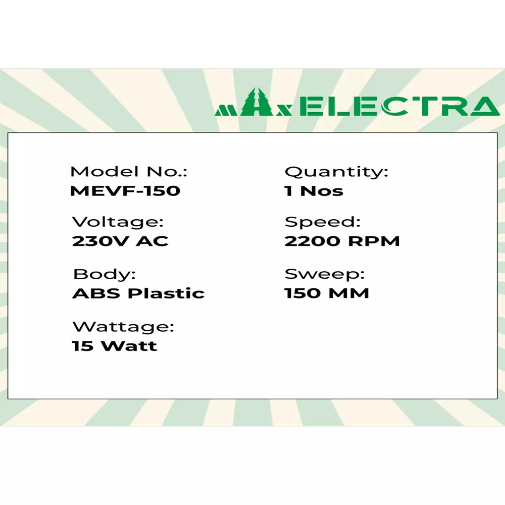 Max Electra Ventilation Fan 150 mm White, MEVF-150