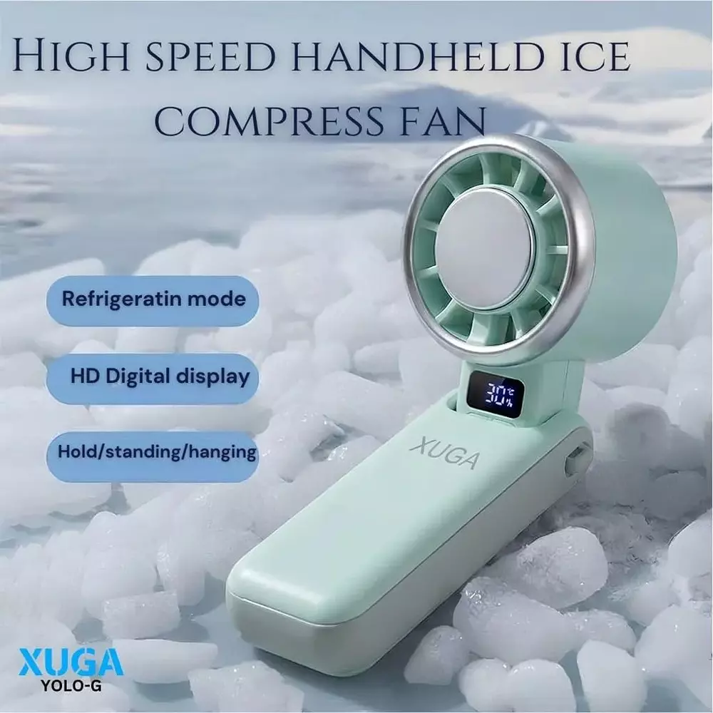 xuga-handheld-air-cooling-fan-4000-mah-battery-capacity-brushless-motor-105-w-power-mint-green-color-yolo-g