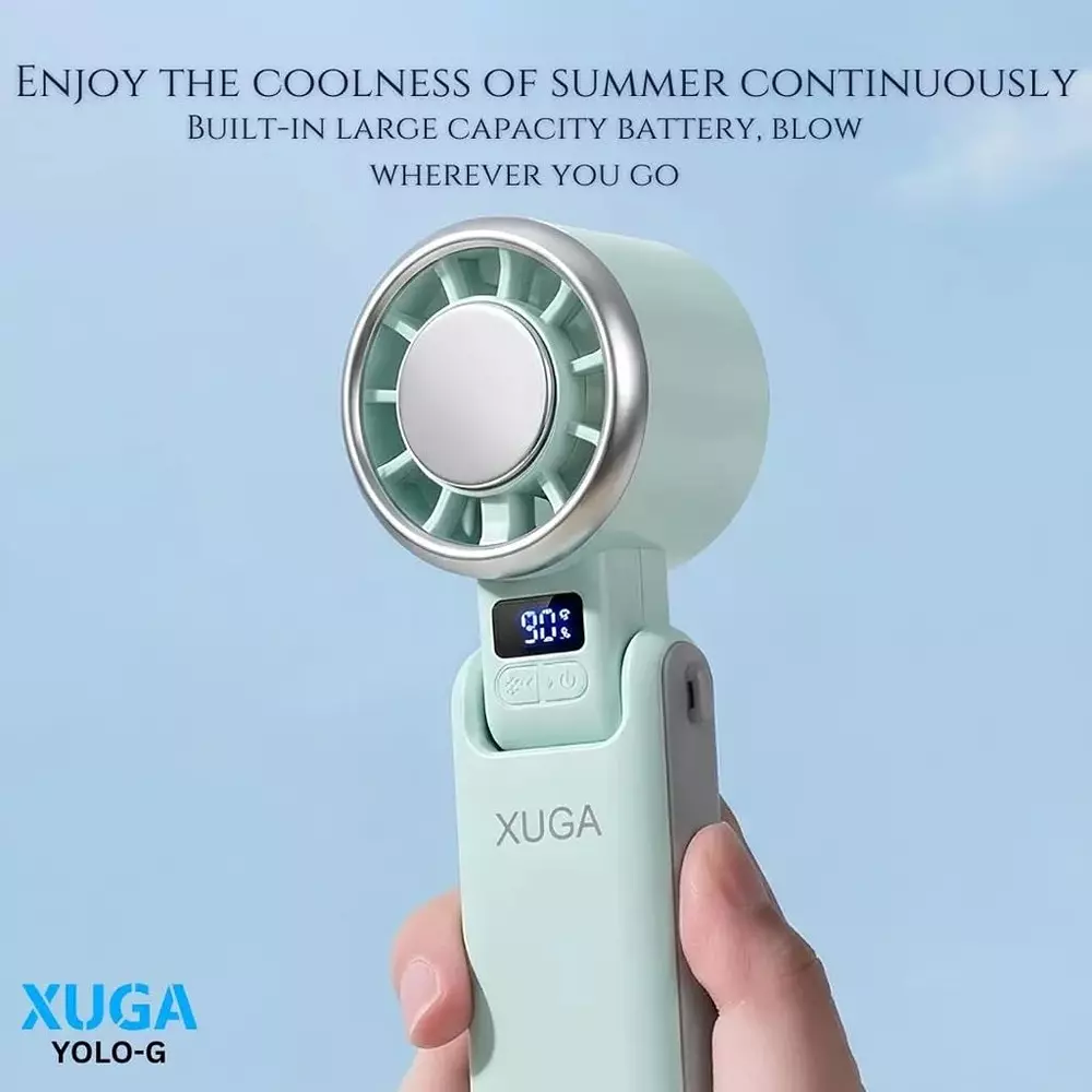 xuga-handheld-air-cooling-fan-4000-mah-battery-capacity-brushless-motor-105-w-power-mint-green-color-yolo-g