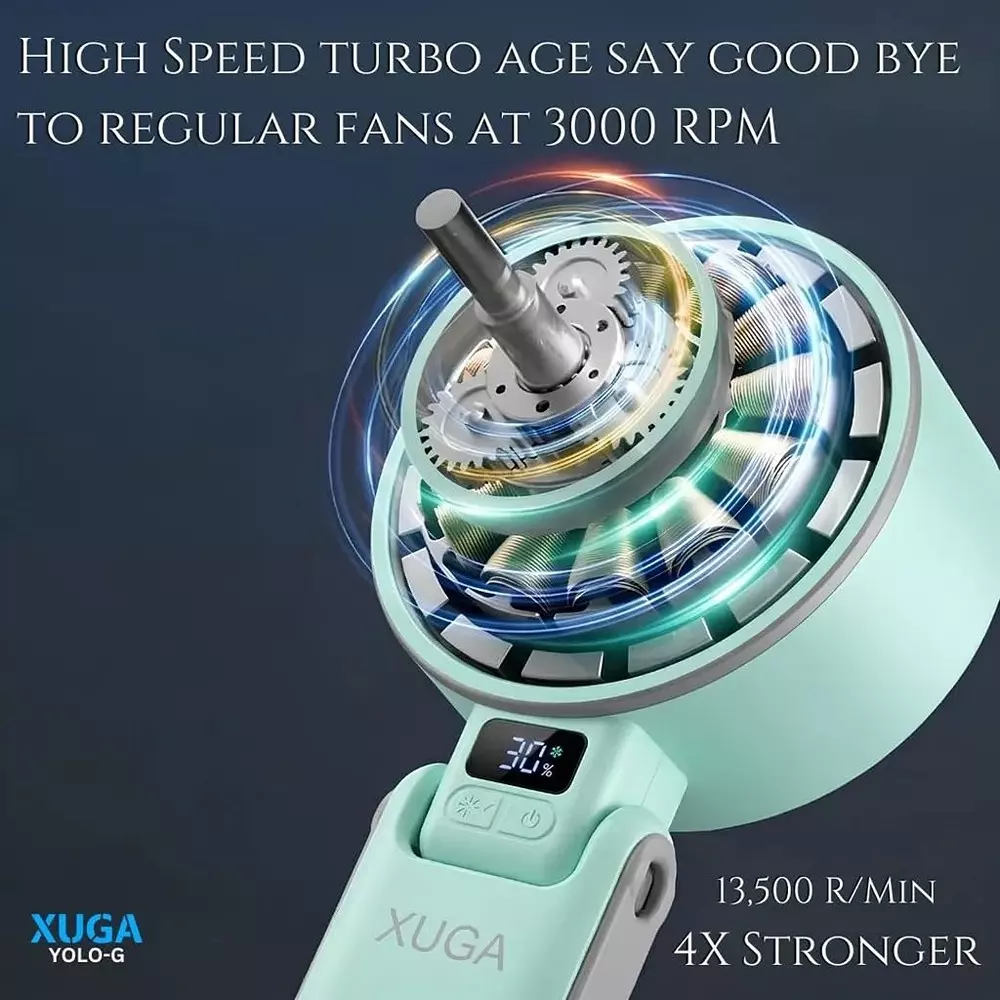 xuga-handheld-air-cooling-fan-4000-mah-battery-capacity-brushless-motor-105-w-power-mint-green-color-yolo-g