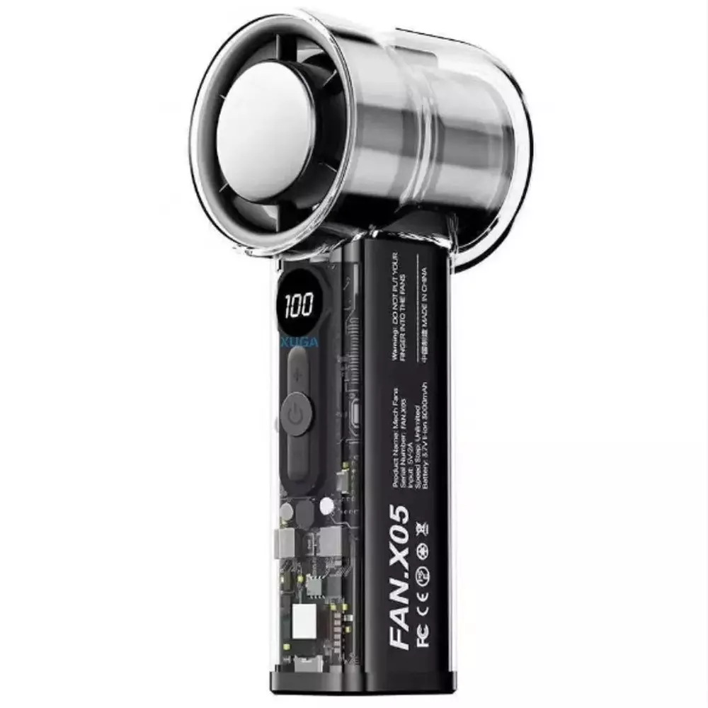 XUGA Handheld Air Cooling Fan 6000 mAh Battery Capacity 3.7 W Power 6 Blades Black Color, RIZZ X05-B