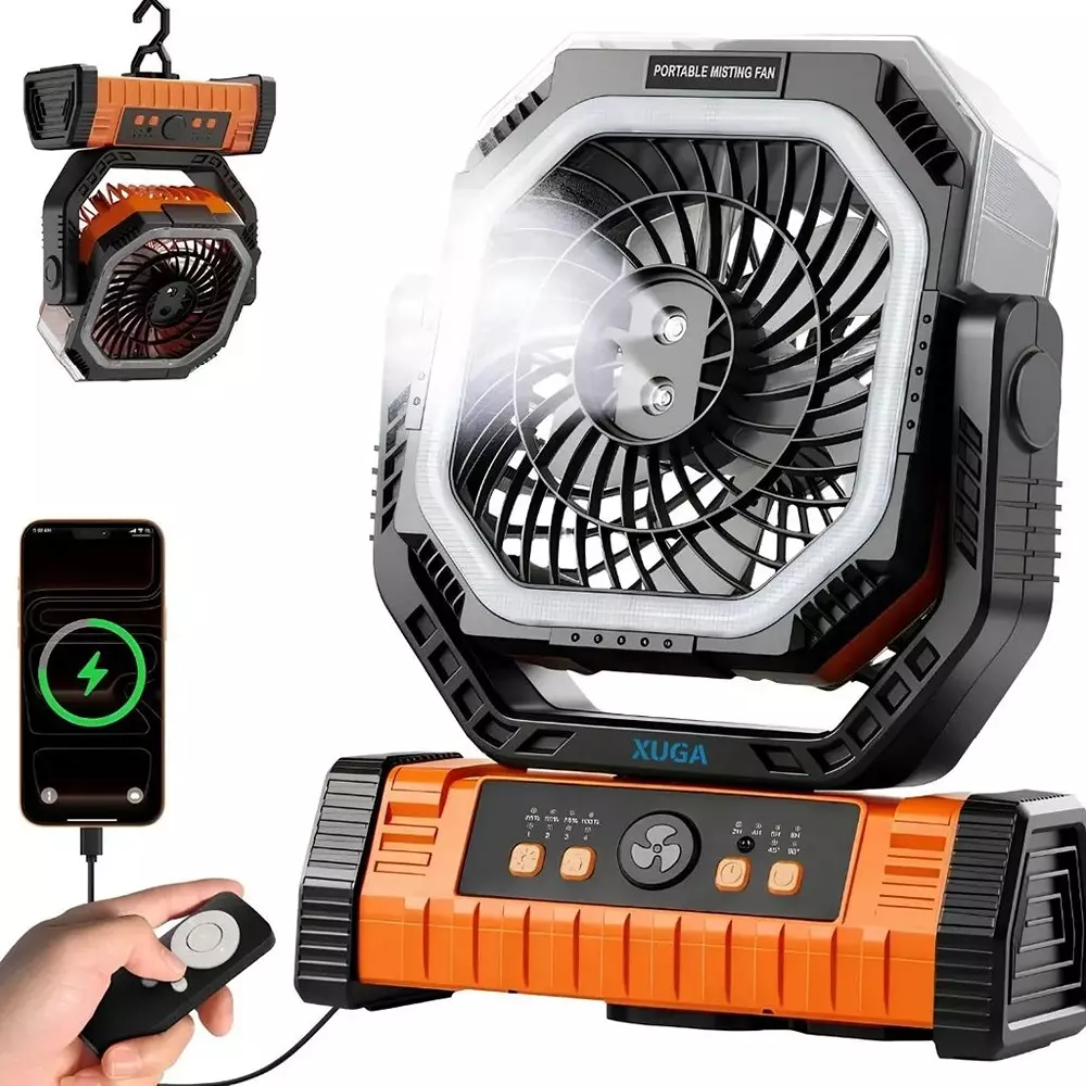 xuga-portable-cooling-fan-with-led-light-8000-mah-battery-capacity-brushless-motor-10-w-power-5-v-battery-voltage-grit-g