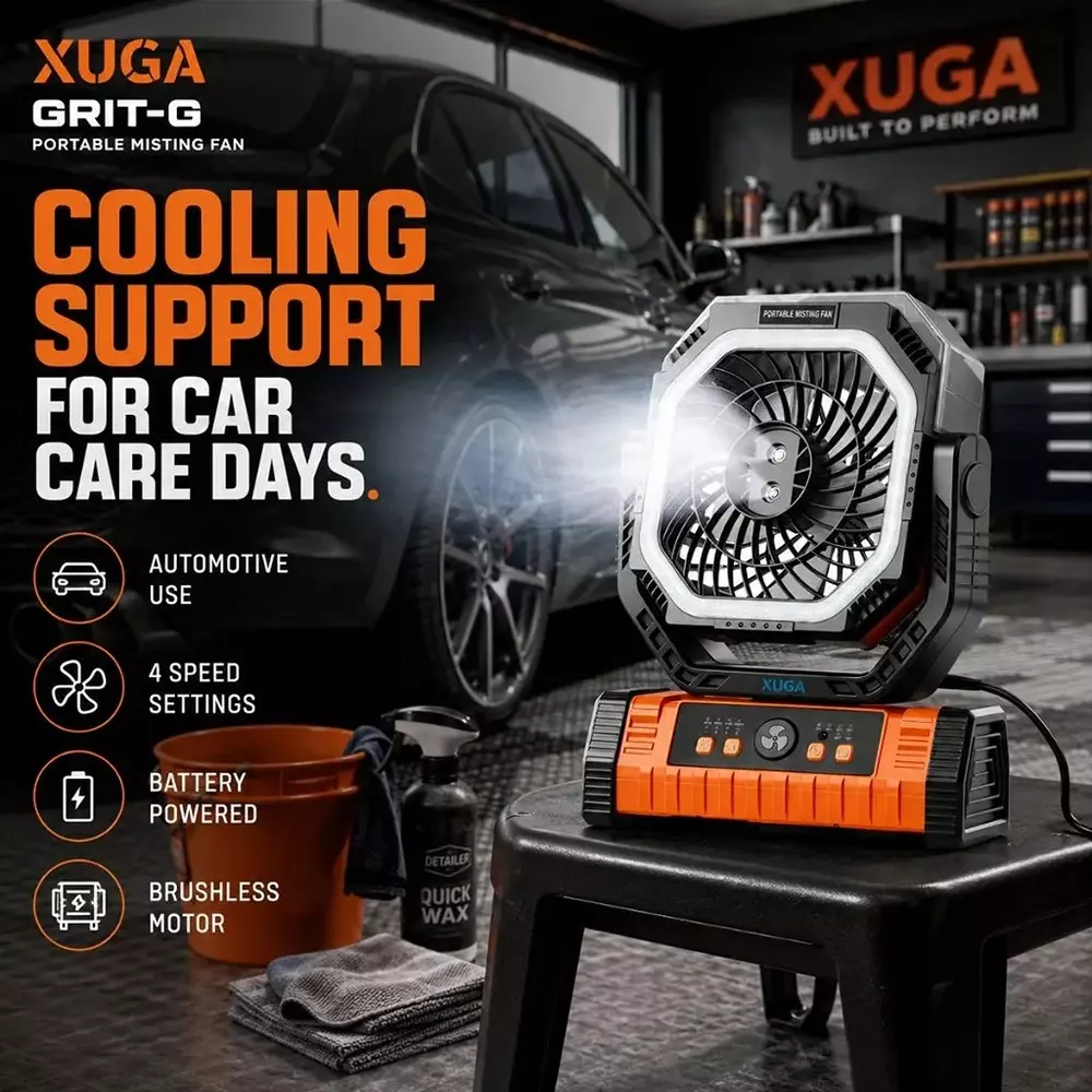 xuga-portable-cooling-fan-with-led-light-8000-mah-battery-capacity-brushless-motor-10-w-power-5-v-battery-voltage-grit-g